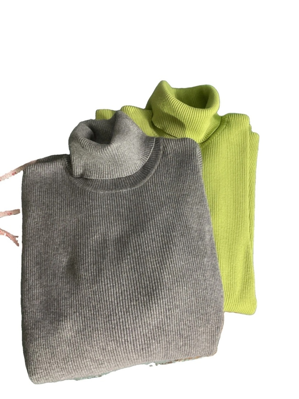 Chico's Ribbed Turtleneck Sweaters in Gray & Lime size 3/ XL